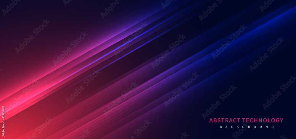 Poster technology futuristic background striped lines with light effect on red blue background. space for t