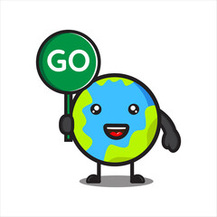 mascot cute globe with go sign, character illustration globe vector eps 10 on white background