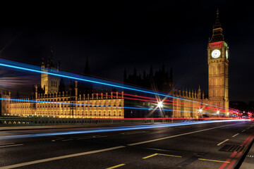 Fototapeta na wymiar Night view of Westminster Palace and Big Ben Tower.