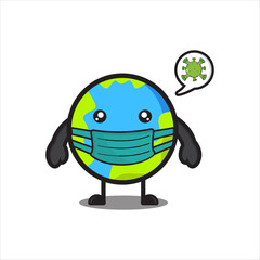 mascot, cute globe with mask, character illustration of globe vector eps 10 on white background