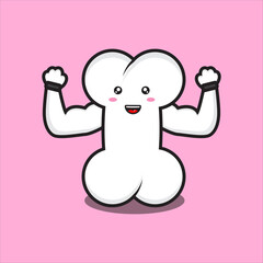 mascot, cute bones with strong muscles, mascot character, cute bones, vector eps 10 on white background