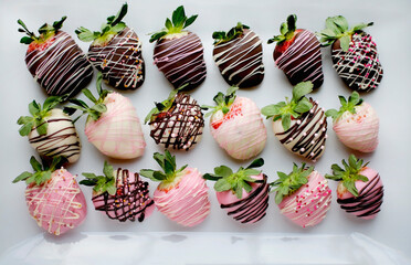  Close up Strawberry Covered Chocolate on White Rectangle Plate