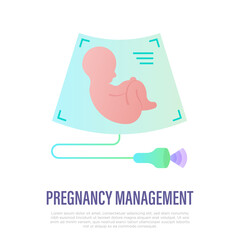 Pregnancy management thin line icon. Embryo on ultrasound. Gynecology, obstetrics. Vector illustration.