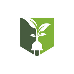 Green energy electricity logo concept. Electric plug icon with tree.	