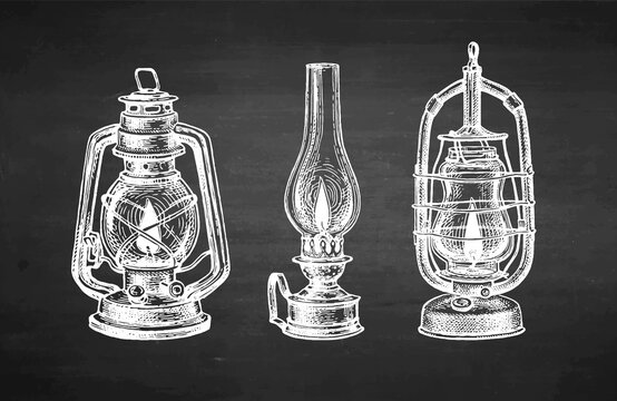 Chalk sketch of kerosene lamps.