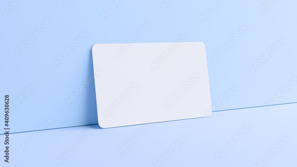 Aufkleber blank credit card mockup resting on a wall in realistic 3d rendering. rounded corners business card 