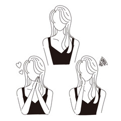 女性　手書き　悩み　喜び　手描き　イラスト