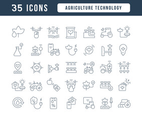 Set of linear icons of Agriculture Technology