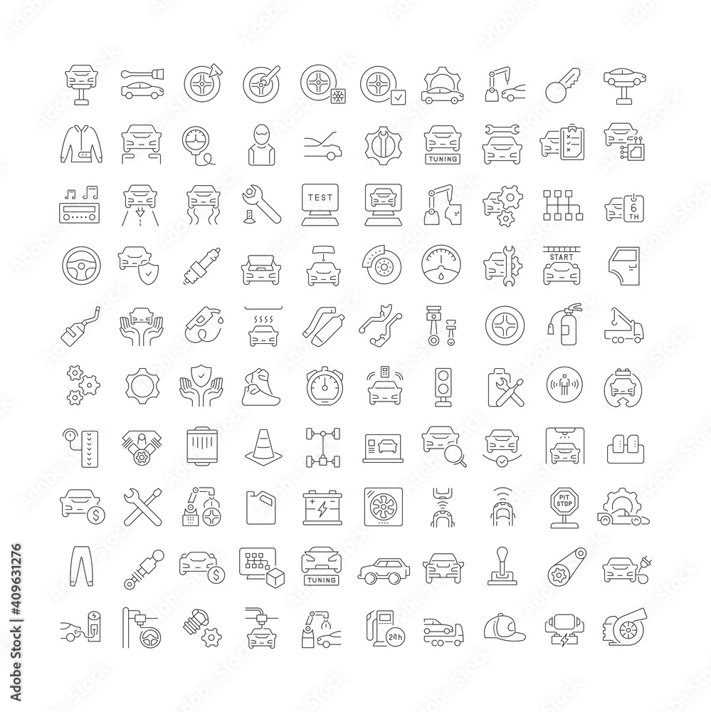 Poster set of linear icons of auto service