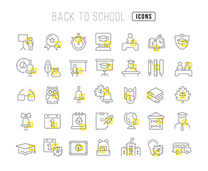 Fototapeta na wymiar Set of linear icons of Back to School