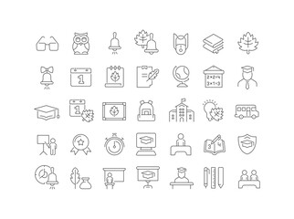Set of linear icons of Back to School