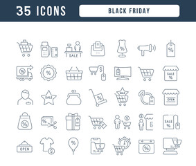 Set of linear icons of Black Friday