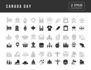 Set of simple icons of Canada Day
