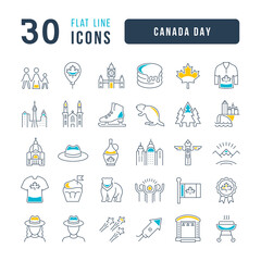 Set of linear icons of Canada Day