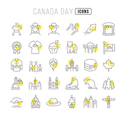 Fototapeta premium Set of linear icons of Canada Day