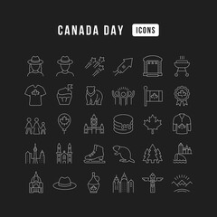 Set of linear icons of Canada Day