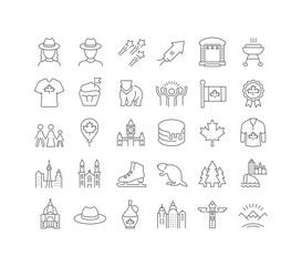 Set of linear icons of Canada Day