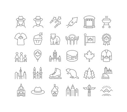 Set of linear icons of Canada Day - Powered by Adobe