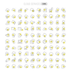 Set of linear icons of Cloud Services
