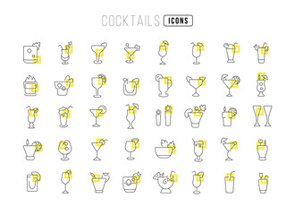 Set of linear icons of Cocktails