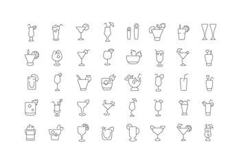 Set of linear icons of Cocktails