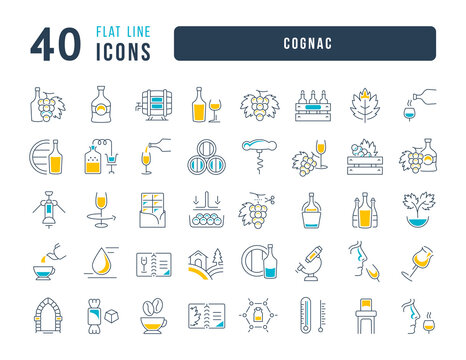 Set of linear icons of Cognac