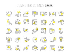 Fototapeta na wymiar Set of linear icons of Computer Science