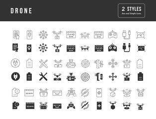 Set of simple icons of Drone