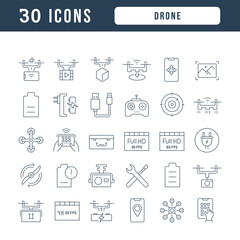 Set of linear icons of Drone