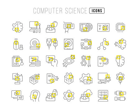 Set of linear icons of Computer Science