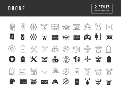 Set of simple icons of Drone