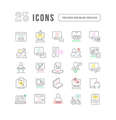 Set of linear icons of Freelance and Online Education