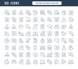 Set of linear icons of Freelance and Online Education