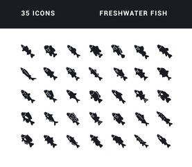 Set of simple icons of Freshwater Fish