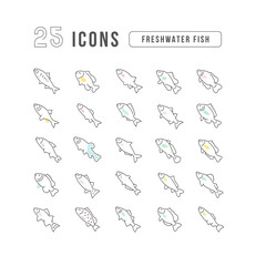 Set of linear icons of Freshwater Fish