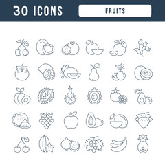 Set of linear icons of Fruits