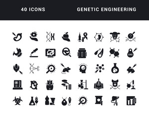 Set of linear icons of Genetic Engineering