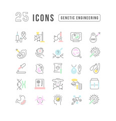 Set of linear icons of Genetic Engineering