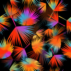 multicolored palm leaves. Seamless background. Vector illustration