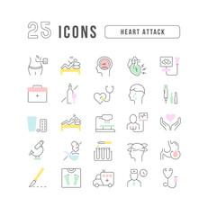 Set of linear icons of Heart Attack