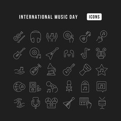 Vector Line Icons of International Music Day