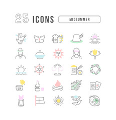 Set of linear icons of Midsummer