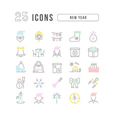 Set of linear icons of New Year
