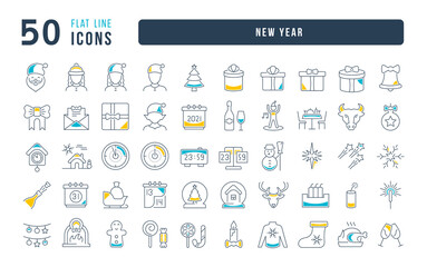 Fototapeta na wymiar Set of linear icons of New Year