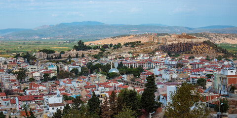 Obraz premium Panoramic View of Ayasuluk Hill, Selcuk Castle & Ephesus across the town of Selcuk