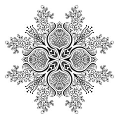 Mandala art with pomegranates and floral design. Unique hand drawn print.