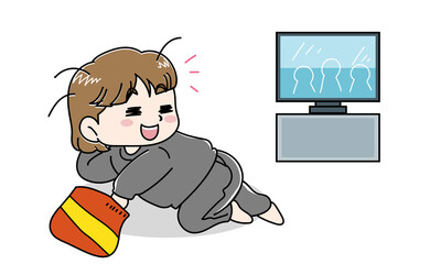 ダラダラとテレビを見ている女性のイラスト