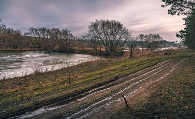 Winter sunrise on river