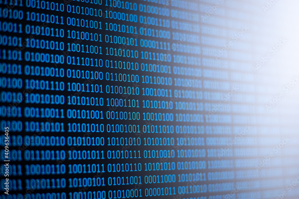 Aufkleber computer screen with 0 and 1 digits in rows. concept of information, technology, coding, data