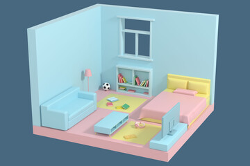Fototapeta na wymiar 3D rendering childhood happy bedroom